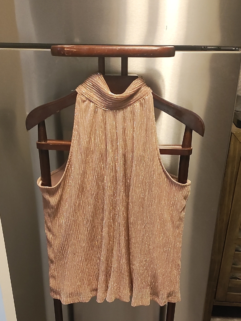 Nine West Metallic Rose Gold Pleated Top